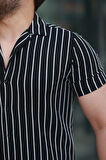 Erkek Kısa Kollu Beyaz çizgi Desenli örme Kumaş Pamuklu Gömlek