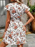 Kadın Kısa Kollu Kruvaze Yakalı çiçek Desenli Süprem Elbise