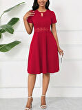 Kadın Kısa Kollu Yuvarlak Yaka Damla Detaylı Janjan Elbise
