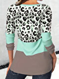 Kadın Uzun Kollu V Yakalı Leopar Baskılı şardonlu Dalgıç Bluz
