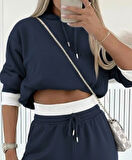 Kadın Uzun Kollu Kapşonlu Viskon Iki Iplik Füme Bluz Ve Pantolon Ikili Takım