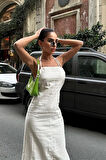 Trisha Sırt Dekolteli Keten Elbise 2496-20 ELBİSE