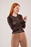 Leopar Desen Basic Bluz