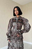 Leopar Pilise Detaylı Lastikli Elbise