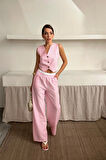 GOFRE ÇİZGİLİ YELEK - PANTOLON TAKIM - Pembe