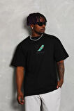 Unisex Oversize Baskılı Bisiklet Yaka T-Shirt - Siyah
