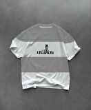 Unisex Bisiklet Yaka Baskılı Parçalı Oversize T-Shirt - Gri