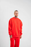 Uzun Kol Bisiklet Yaka Basic SweatShirt - Kırmızı
