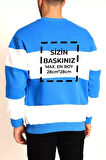 Bisiklet Yaka Parçalı Özel Üretim Sweatshirt- Mavi