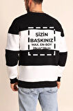 Bisiklet Yaka Parçalı Özel Üretim Sweatshirt- Siyah