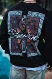 Uzun Kol Bisiklet Yaka Ön Ve Arka Baskılı SweatShirt - Siyah