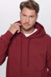 Üç İplik Penye Kapşonlu Basic SweatShirt - Bordo