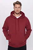 Üç İplik Penye Kapşonlu Basic SweatShirt - Bordo