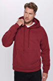 Üç İplik Penye Kapşonlu Basic SweatShirt - Bordo
