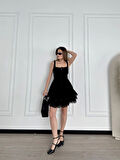 Mini Askılı Elbise - Siyah