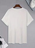 Baskılı Oversize Bisiklet Yaka T-shirt - Beyaz
