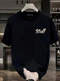 Baskılı Oversize Bisiklet Yaka T-shirt - Siyah