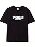 Baskılı Oversize Bisiklet Yaka T-shirt - Siyah