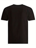 Baskılı Oversize Bisiklet Yaka T-shirt - Siyah