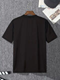 Baskılı Oversize Bisiklet Yaka T-shirt - Siyah
