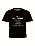Baskılı Oversize Bisiklet Yaka T-shirt - Siyah
