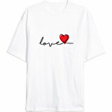 Sevgililer Günü İçin Özel Tasarım Love Baskılı T-shirt - Beyaz