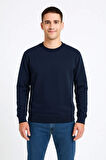 Erkek Üç İplik Düz Bisiklet Yaka SweatShirt - Lacivert