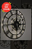Led Işıklı Ahşap Pusula Duvar Saati Sessiz Dekoratif Modern Siyah Duvar Saati 40x40cm