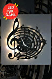 Led Işıklı Ahşap Müzik Duvar Saati Sessiz Dekoratif Modern Siyah Duvar Saati 40x40cm