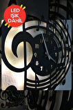 Led Işıklı Ahşap Müzik Duvar Saati Sessiz Dekoratif Modern Siyah Duvar Saati 40x40cm