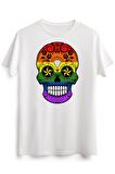 Erkek Beyaz Gay Pride Rainbow Flag Sugar Skull