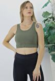 Kadın Beli Lastikli Crop Haki