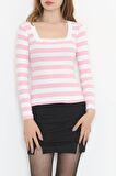 Çizgili U Yaka Body Pembe - 11708.1567.