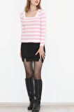 Çizgili U Yaka Body Pembe - 11708.1567.