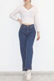 Paça Yırtmaçlı Boyfriend Kot Pantolon Koyumavi - 5885.1606.