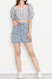 Çizgili Crop Bluz Lacibeyaz - 18423.631.