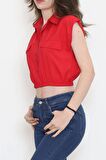 Cep Detaylı Crop Gömlek Kırmızı - 3471.1595.