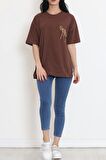 Baskılı Oversize Tişört Kahve - 16494.1567.