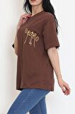 Baskılı Oversize Tişört Kahve - 16494.1567.