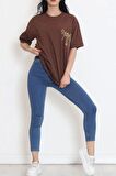 Baskılı Oversize Tişört Kahve - 16494.1567.