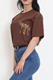 Baskılı Oversize Tişört Kahve - 16494.1567.