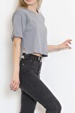 Baskılı Crop Tişört Füme - 16491.1567.