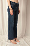 Denim Kumaş Wide Leg Kadın Lacivert Kot Pantolon