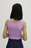 Bel Lastikli Triko Bluz Lila - P-019708