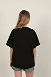 Sıfır Yaka Oversize İki İplik Tişört-Siyah