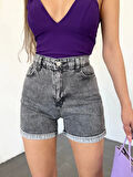 Duble Paça Yıkamalı Denim Şort