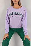 Kadın Baskılı Crop Sweat Lila 