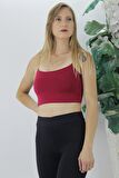 Kadın İp Askılı Crop Bordo