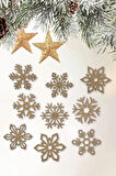 9'lu Ahşap Kar Tanesi Yılbaşı Çam Ağacı Süsleri