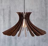 Yelpaze Modern Tasarım Doğal Ahşap Mdf 3d Rustik Ahşap Avize Koyu Ceviz
